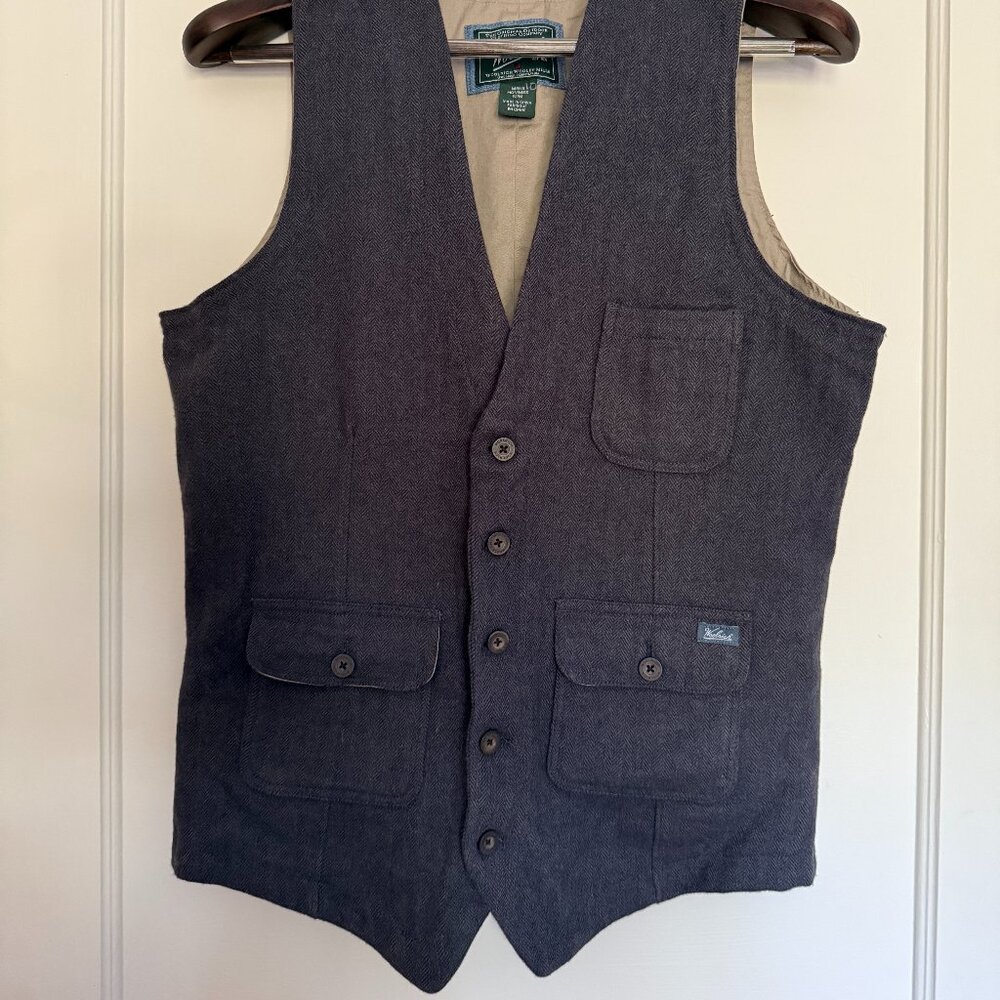 Woolrich Men's Ruxton Gray Herringbone Wool Vest Size Medium